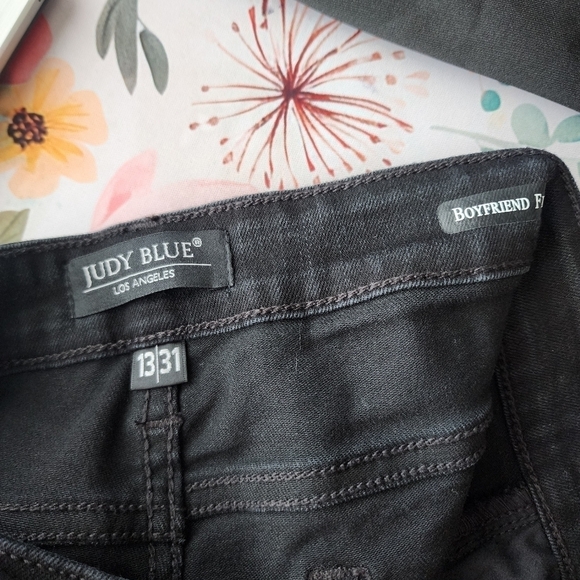 Judy Blue Black Boyfriend Fit High Waisted Distress Ripped Skinny Jeans Stretch - Picture 11 of 13